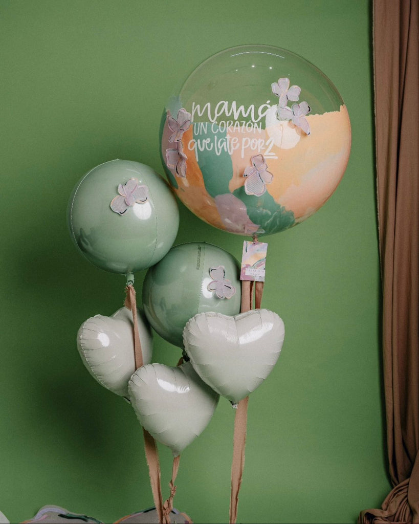 Mother's Blossom Bubble “Un corazón que late por 2" + Hearts + Blossom Mint Orbz Bouquet