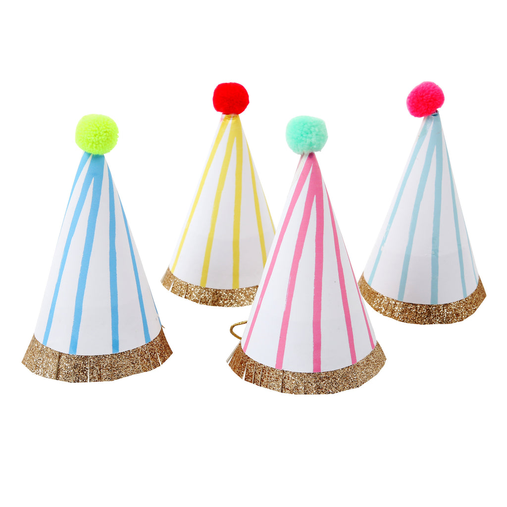 Stripe Pompom Mini Party Hats