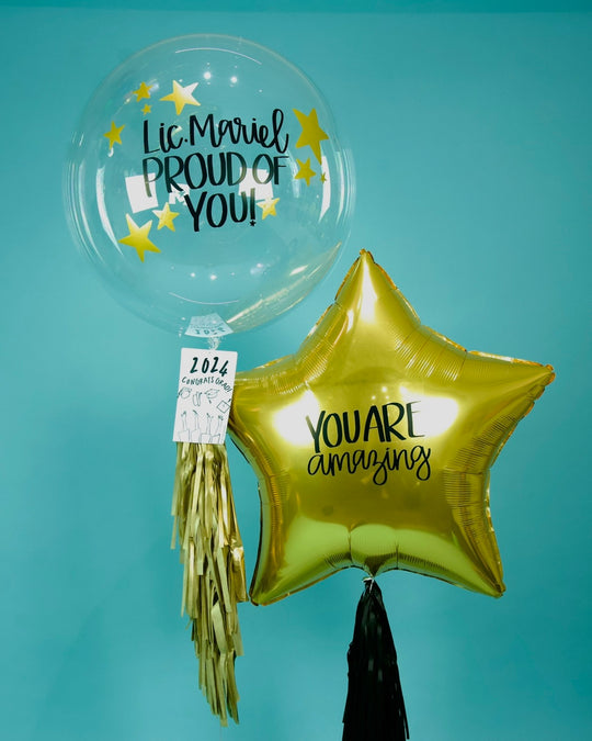 Bouquet Gold Stars Bubble + Jumbo Gold Star Grad