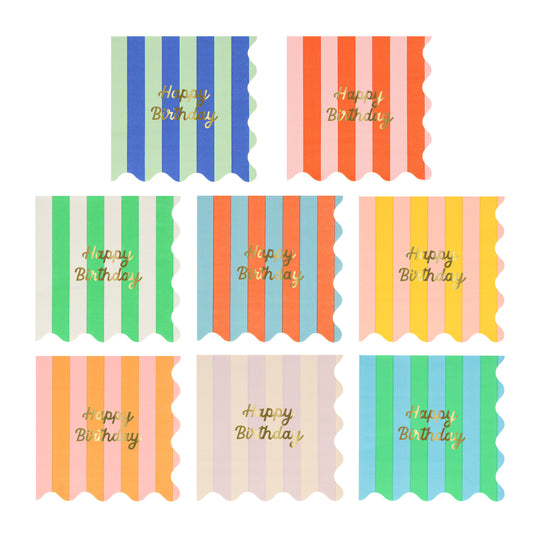 Stripe Happy Birthday Small Napkins