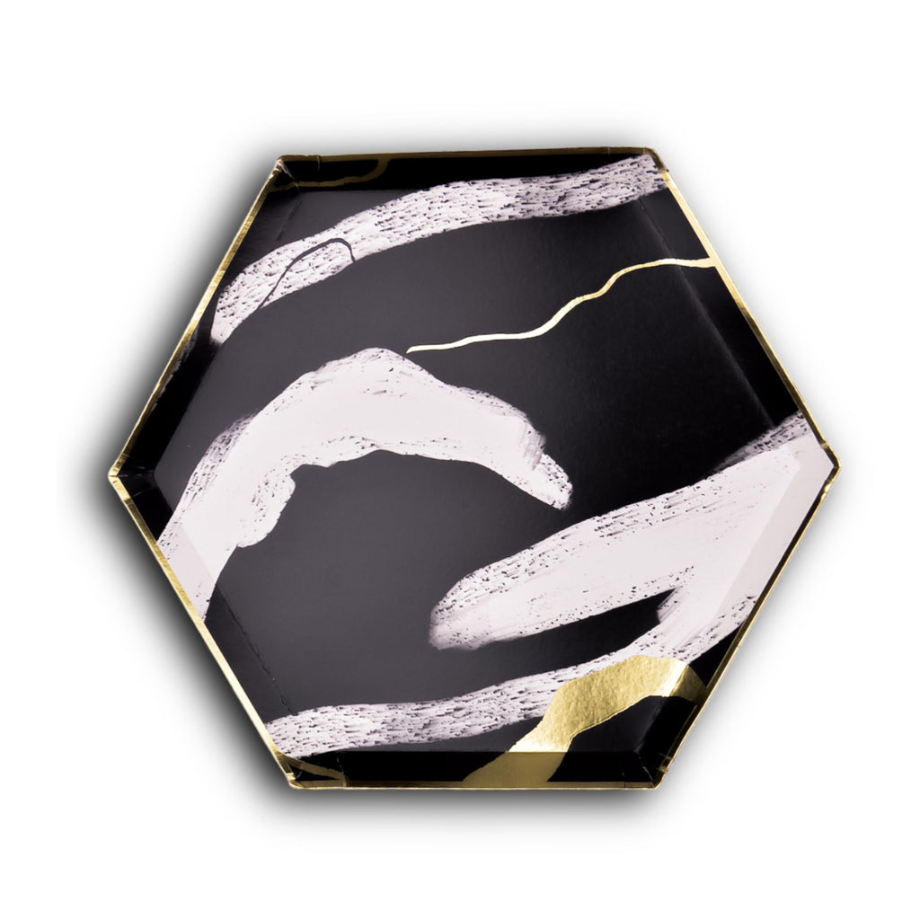 Black Marble and Gold Large Plate