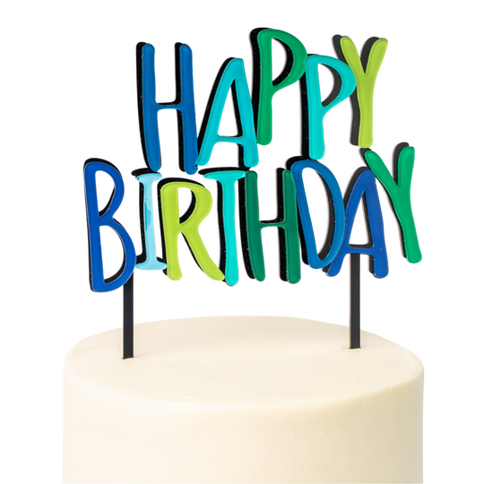 Happy Birthday Azul/Verde/Negro Cake Topper