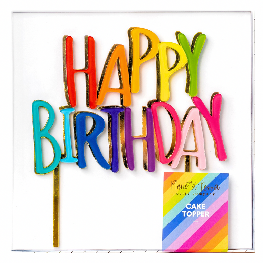 Happy Birthday Gold/Rainbow Cake Topper