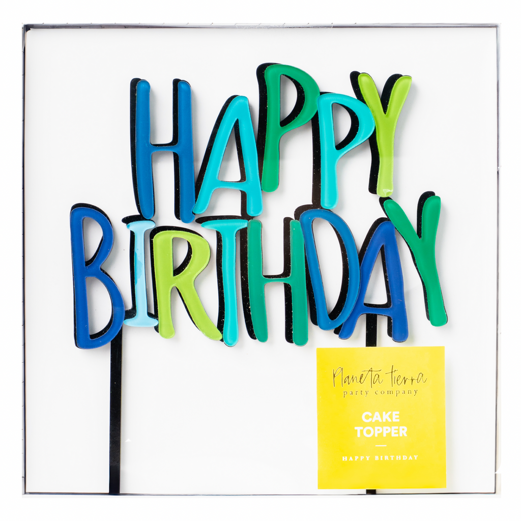Happy Birthday Azul/Verde/Negro Cake Topper