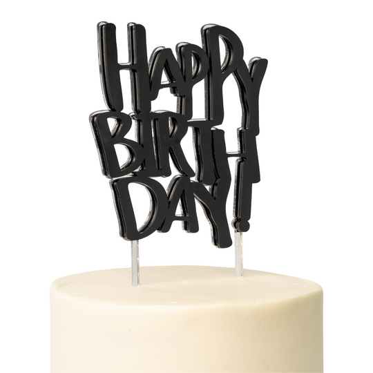 Happy Birthday Plata/Negro Cake Topper