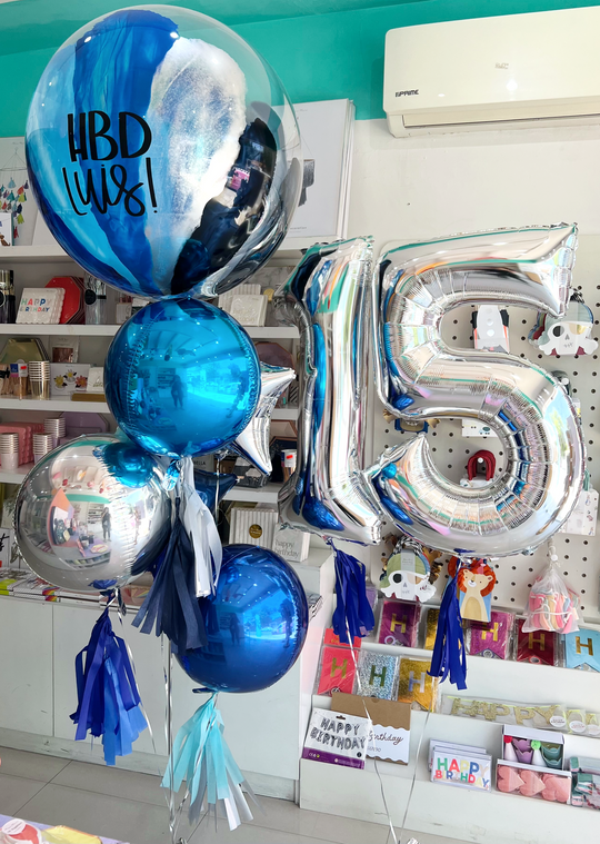 Bouquet Burbuja Grande + Números Gigantes + Orbz