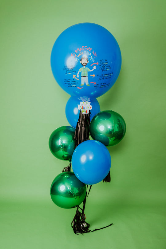 Bouquet Best Dad Balloon + Blue Latex + Green Orbz