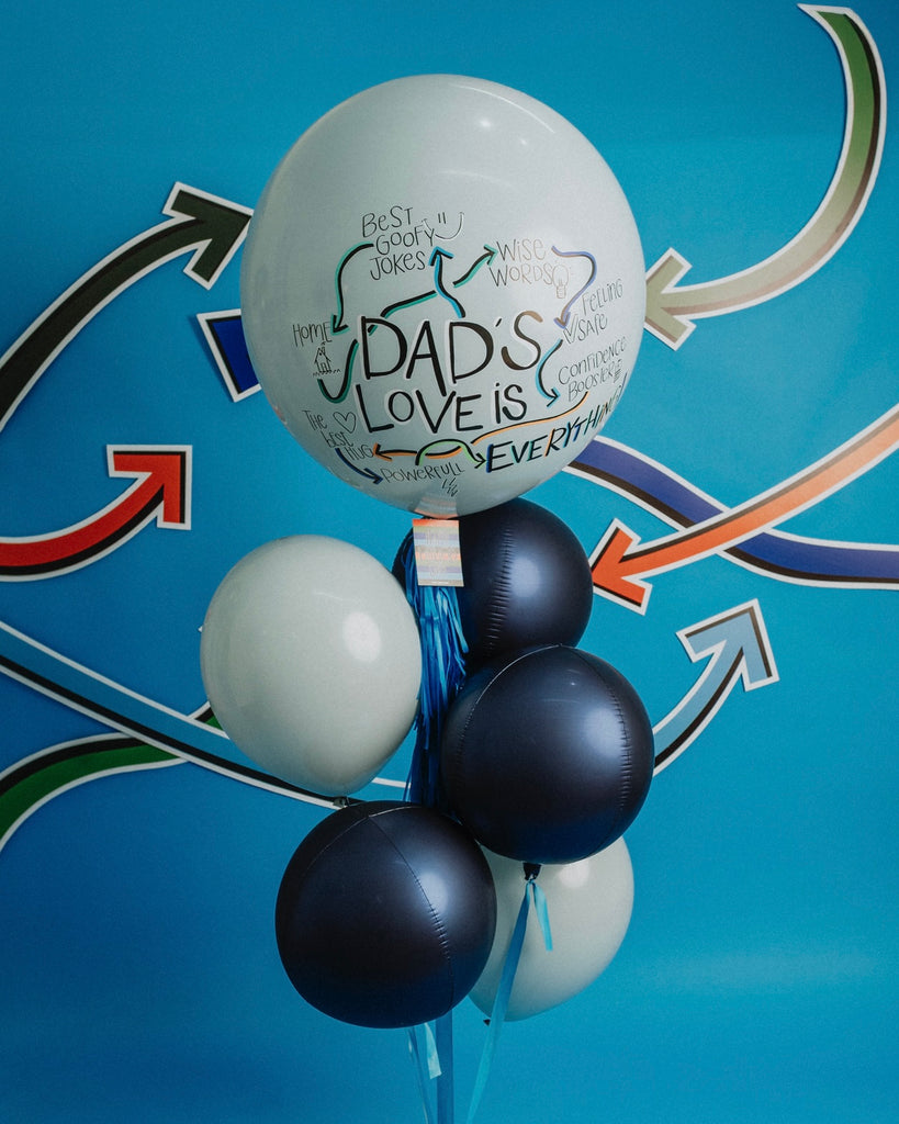 Dad's Love Latex Balloon + Navy Blue Orbz + Grey Blueish Latex