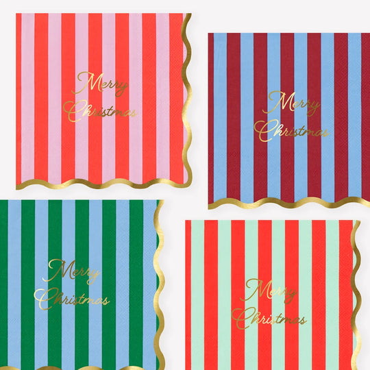 Striped Merry Christmas Large Napkins