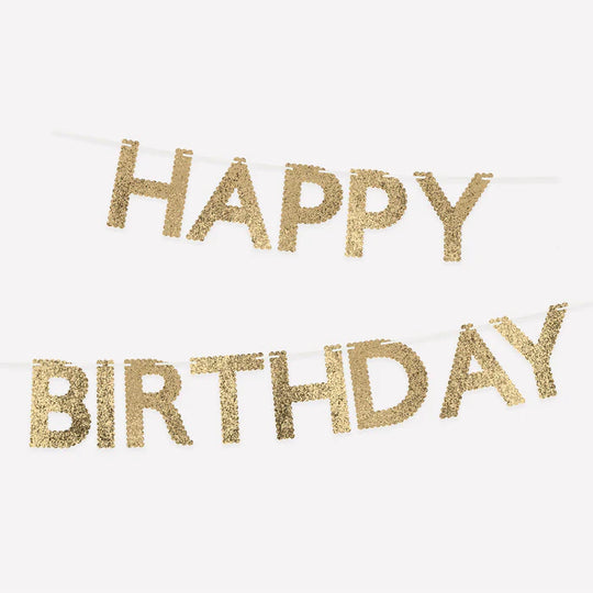 Gold Glitter Fabric Happy Birthday Garland