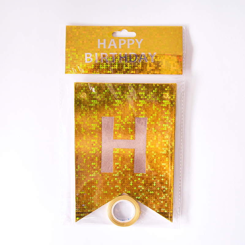 Happy Birthday Holographic Gold Flags Garland