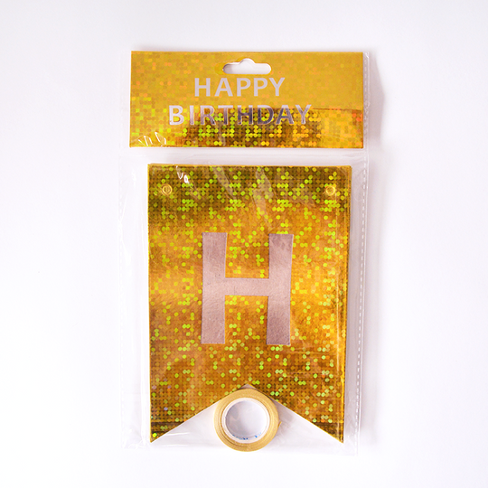Happy Birthday Holographic Gold Flags Garland