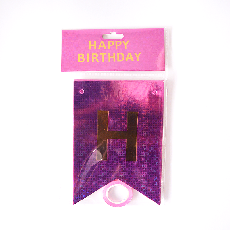 Happy Birthday Holographic Bright Pink Flags Garland