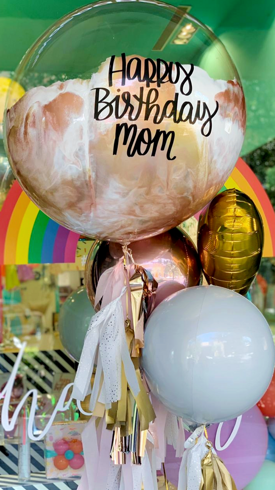 Bouquet Burbuja Gigante Pintada + Orbz + Heart