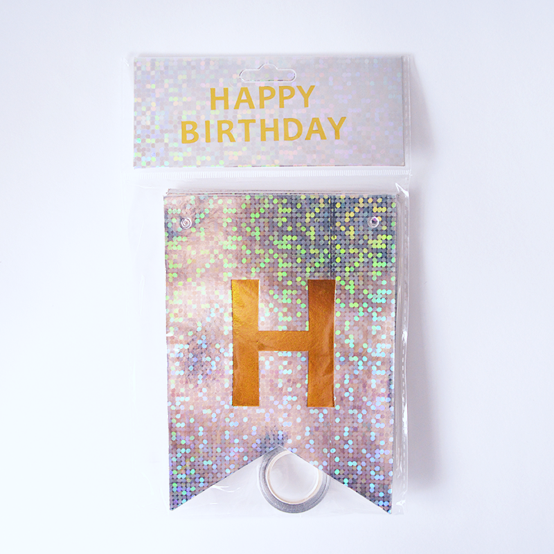 Happy Birthday Holographic Silver Flags Garland