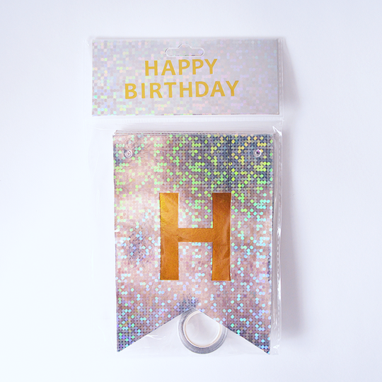 Happy Birthday Holographic Silver Flags Garland