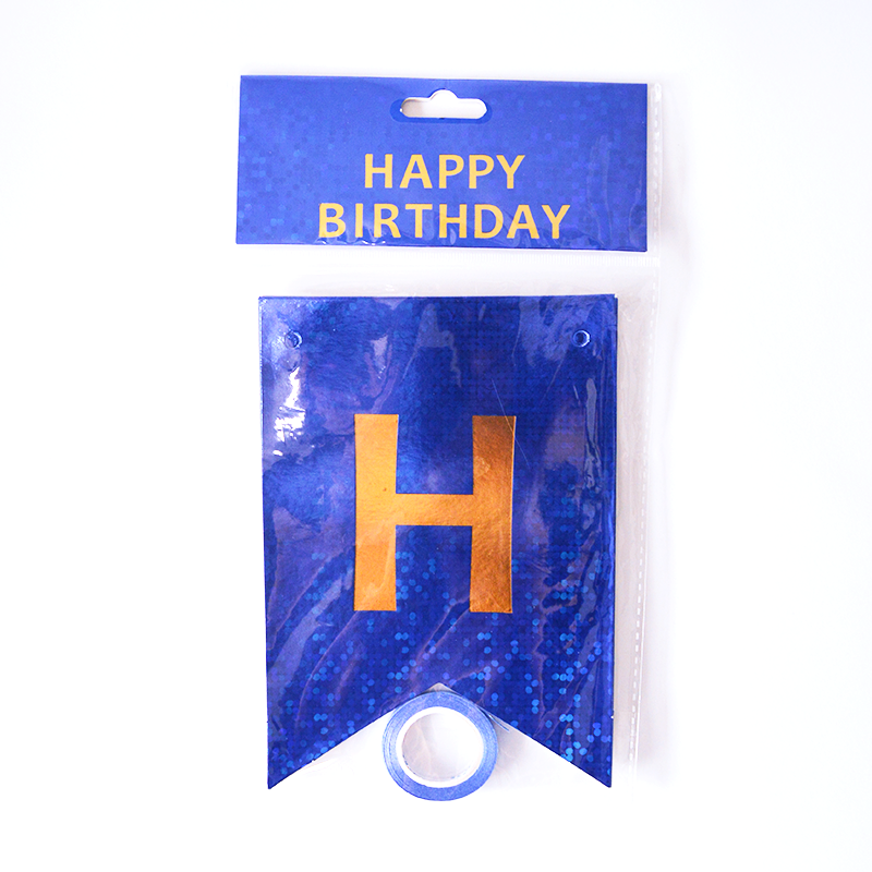 Happy Birthday Holographic Blue Flags Garland