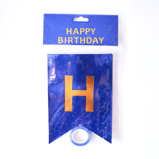 Happy Birthday Holographic Blue Flags Garland
