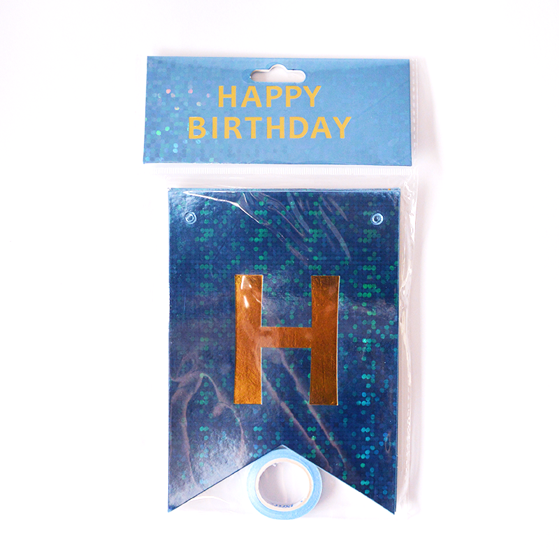 Happy Birthday Holographic Light Blue Flags Garland