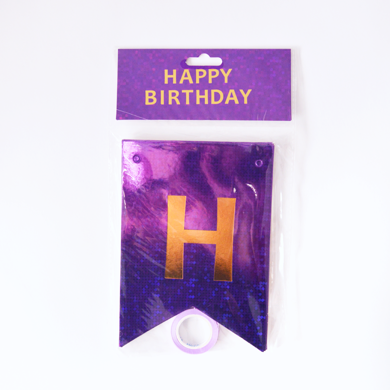 Happy Birthday Holographic Purple Royal Flags Garland