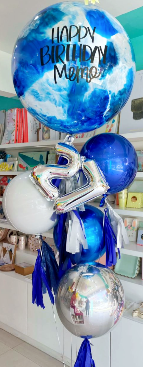 Bouquet Burbuja Gigante Pintada Full + Orbz + Números Colgando