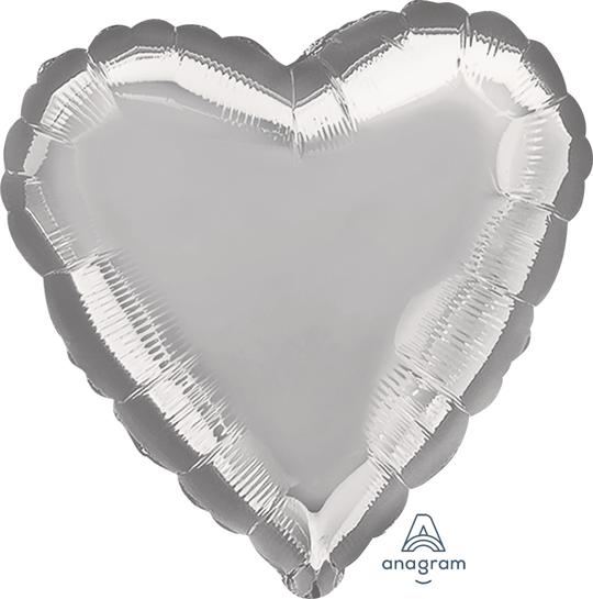 Silver Heart Balloon 18"