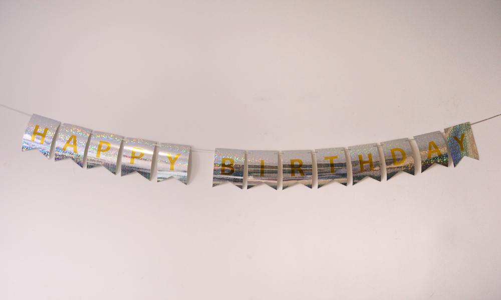Happy Birthday Holographic Silver Flags Garland