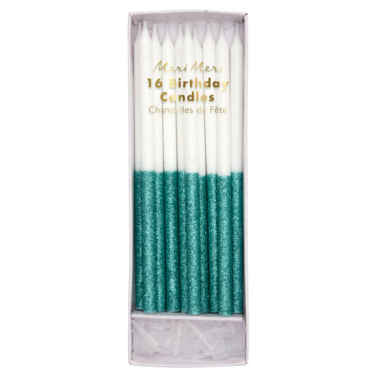 Green Glitter Dipped Candles