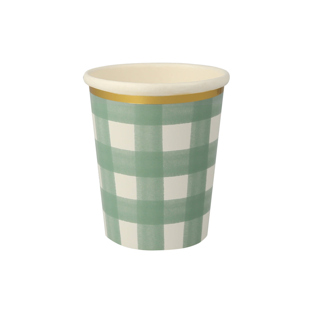 Green Gingham Cups