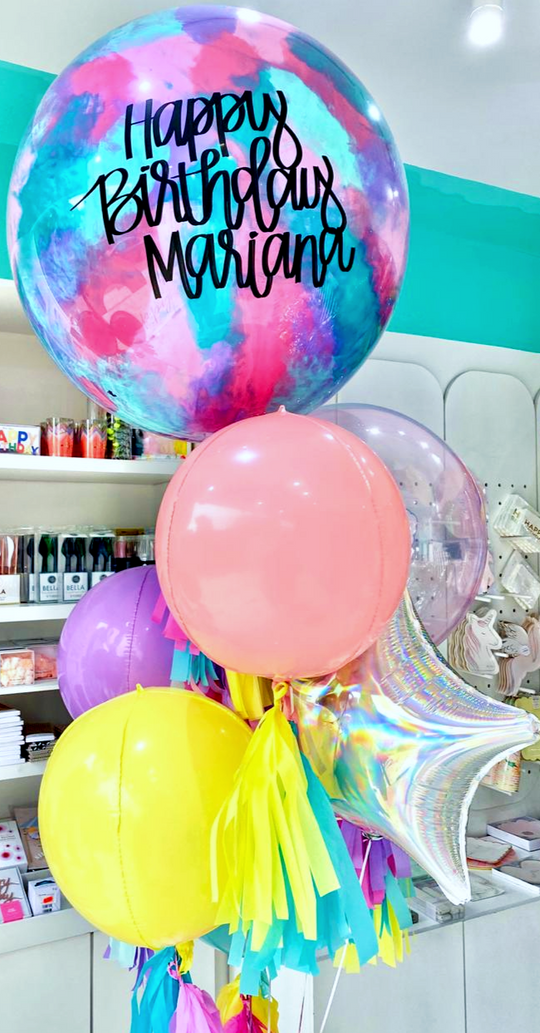 Bouquet Burbuja Gigante Full + Clearz Balloon + Orbz + Iridescent Star