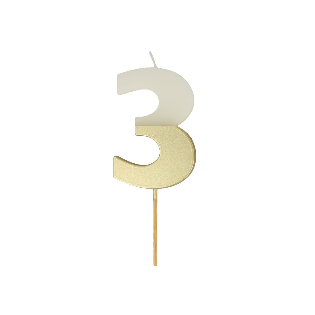 Gold Dipped Number Three Candle
