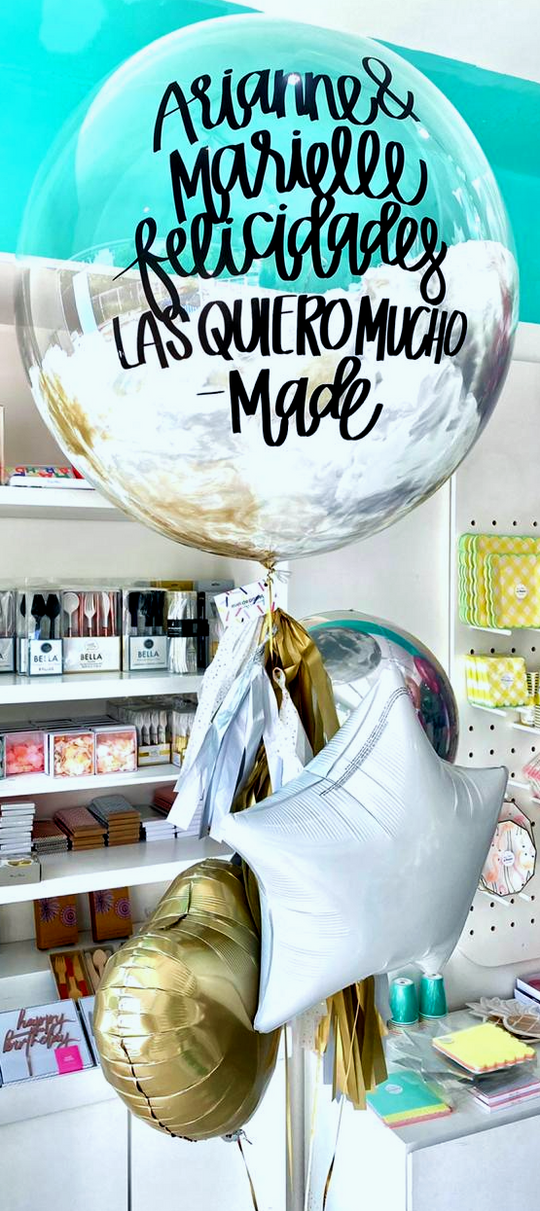 Bouquet Burbuja Gigante Pintada + Orbz + Star + Heart