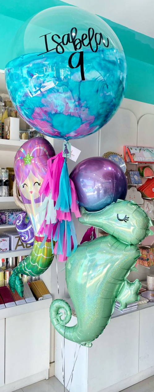 Bouquet Burbuja Gigante Pintada + Orbz + Seahorse + Iridescent Mermaid