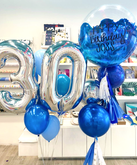 Bouquet Burbuja Gigante Pintada + Orbz + Piñateros + Números Gigantes