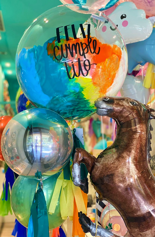 Bouquet Burbuja Gigante Pintada + Orbz + Horse