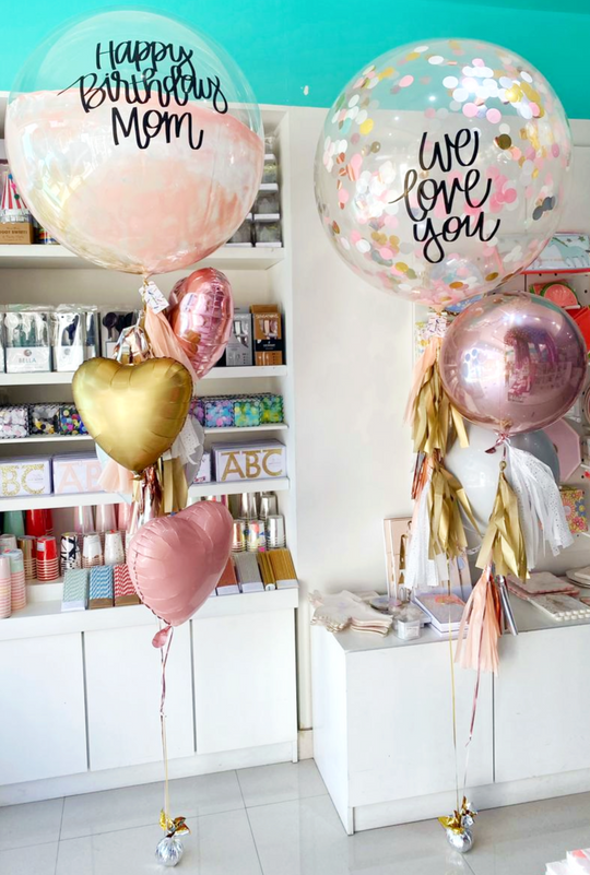 Bouquets Burbuja Gigante Pintada + Gigante de Látex Confetti + Orbz + Hearts