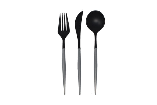 Black and Grey 12-pack Assorted Plastic Cutlery