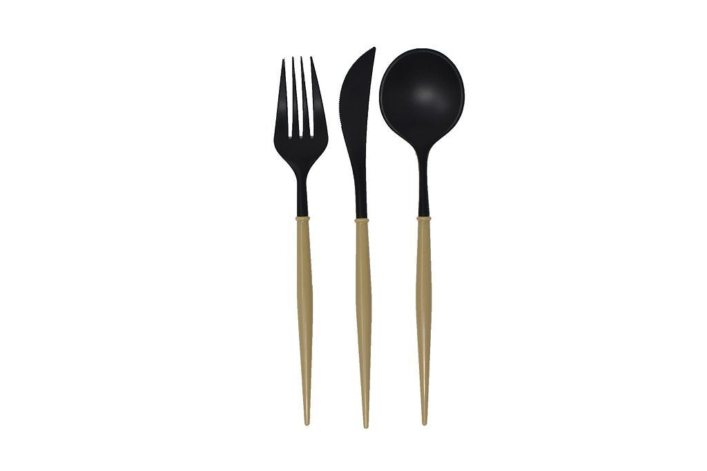 Black and Taupe 24-pack Assorted Plastic Cutlery