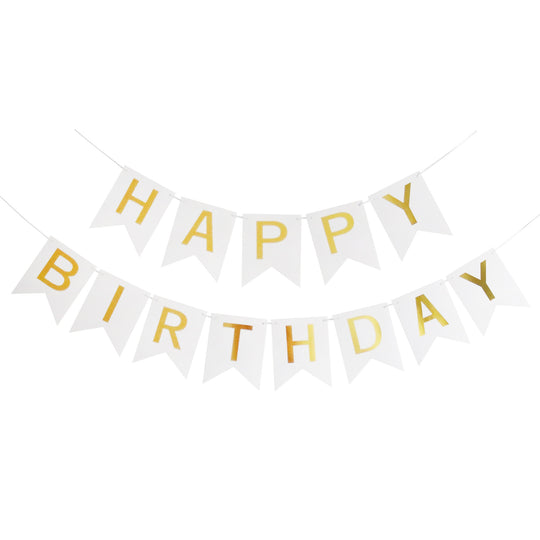 Happy Birthday White Flags Garland
