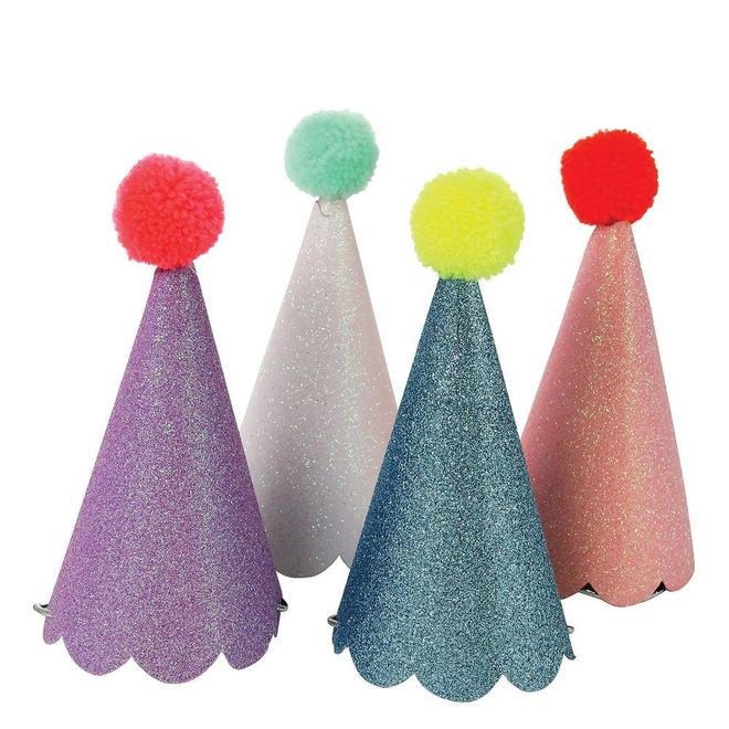Glitter Pom Pom Party hats
