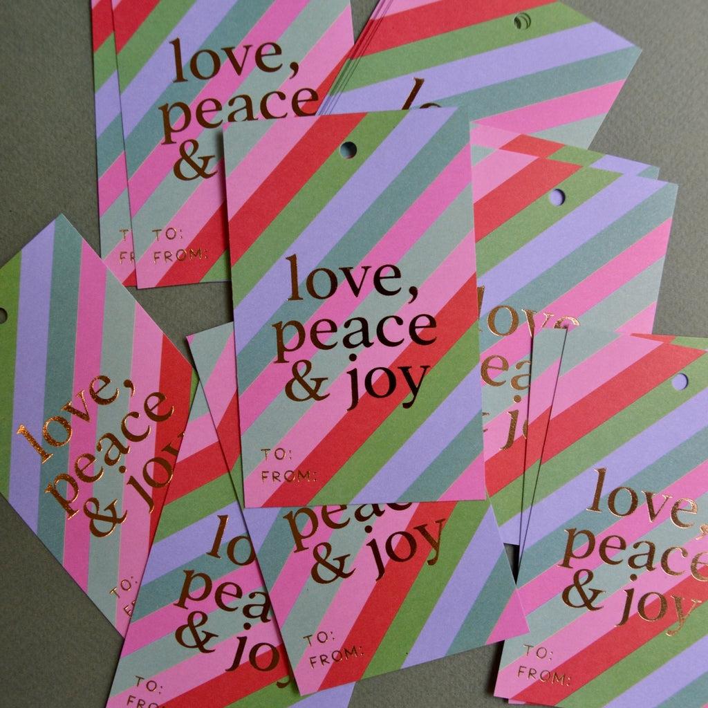 30-Pack Christmas Tags: love, peace & joy