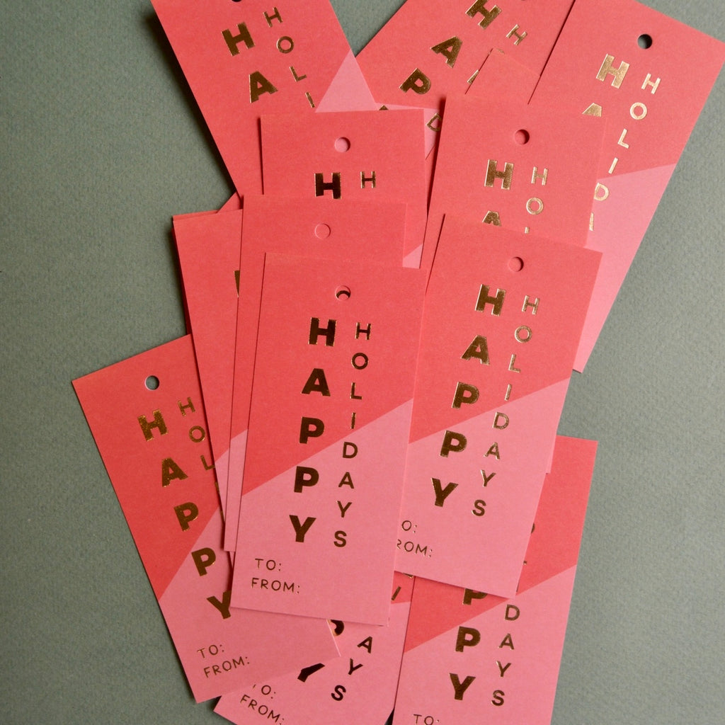 30-Pack Christmas Tags: Happy Holidays Red