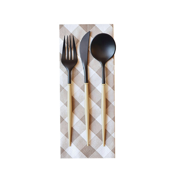 Black and Taupe 24-pack Assorted Plastic Cutlery