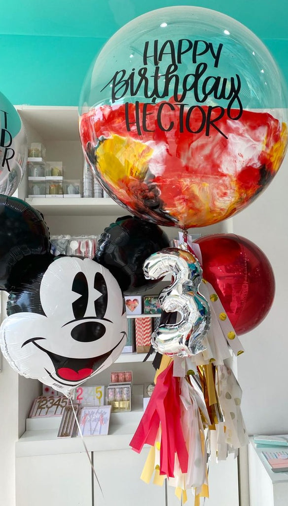 Bouquet Burbuja Gigante + Orbz + Mickey Mouse + Números Colgando