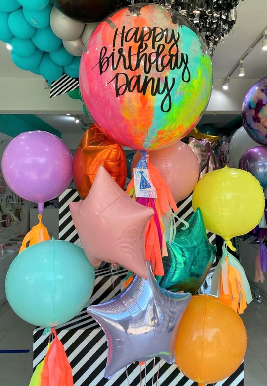 Bouquet Burbuja Grande Pintada+ Orbz + Stars