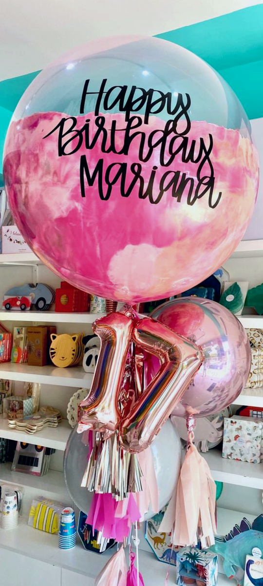 Bouquet Burbuja Gigante Pintada + Orbz + Números Colgando