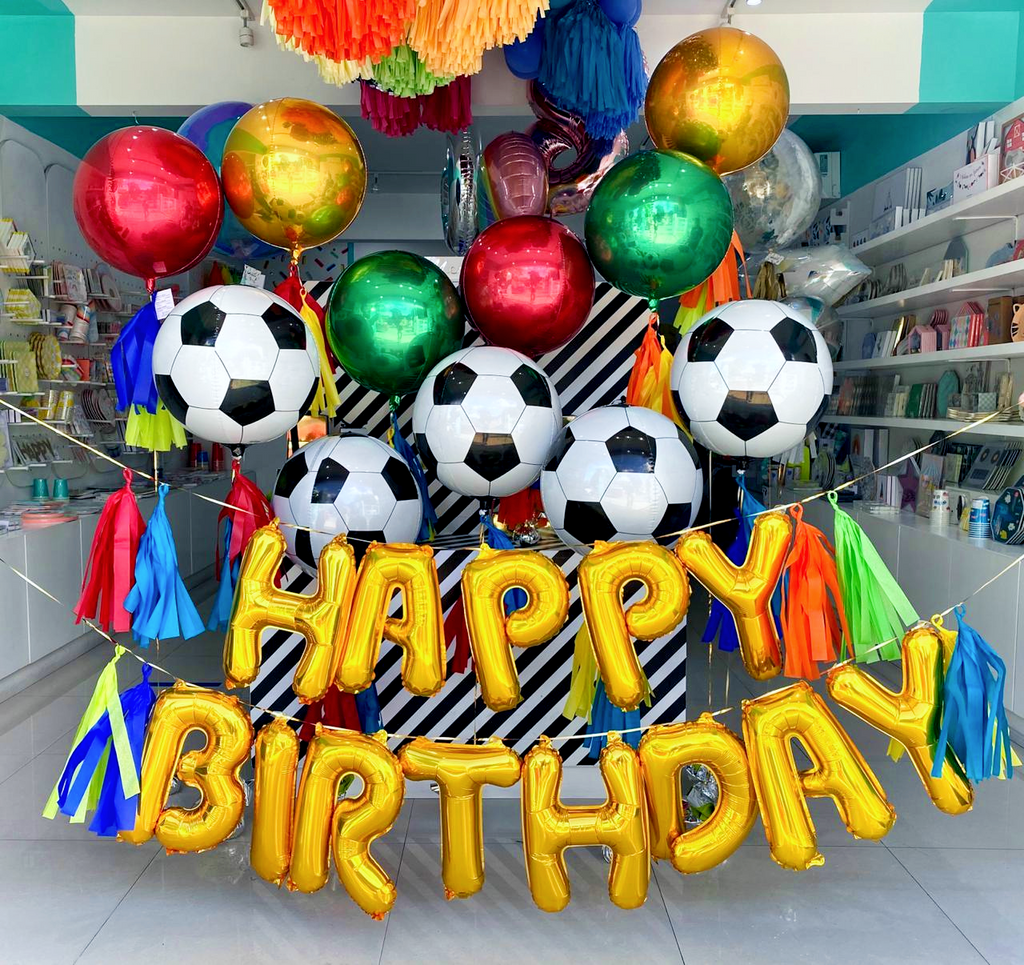 Bouquet HAPPY BIRTHDAY Balloon Garland + Orbz + Soccer Orbz