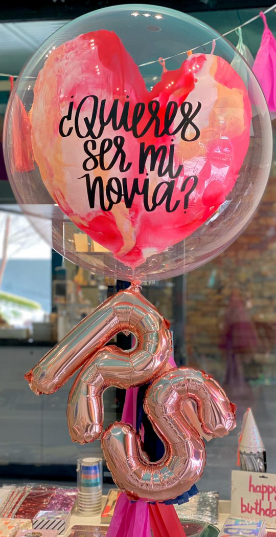 Bouquet Burbuja Grande Pintada + Letras ó Números Colgando