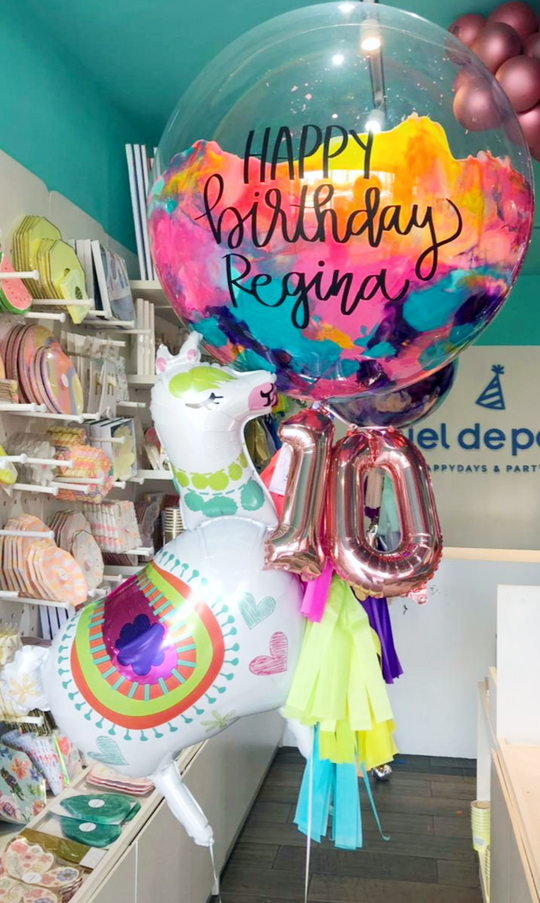 Bouquet Burbuja Gigante Pintada + Llama