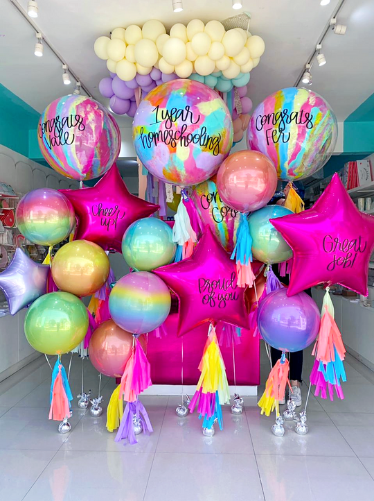 Bouquet Burbuja Gigante Full Pintada + Burbujas Grandes Pintadas + Giant Stars + Stars + Orbz